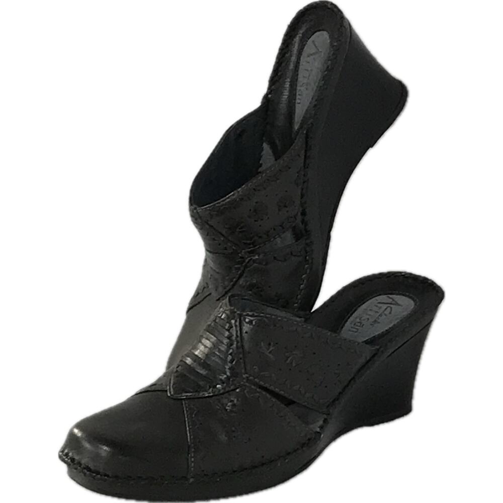 Clarks Artisan Dark Gray Leather Slip On Comfort Heeled Wedge Mule Shoe Women 8 - Picture 5 of 8